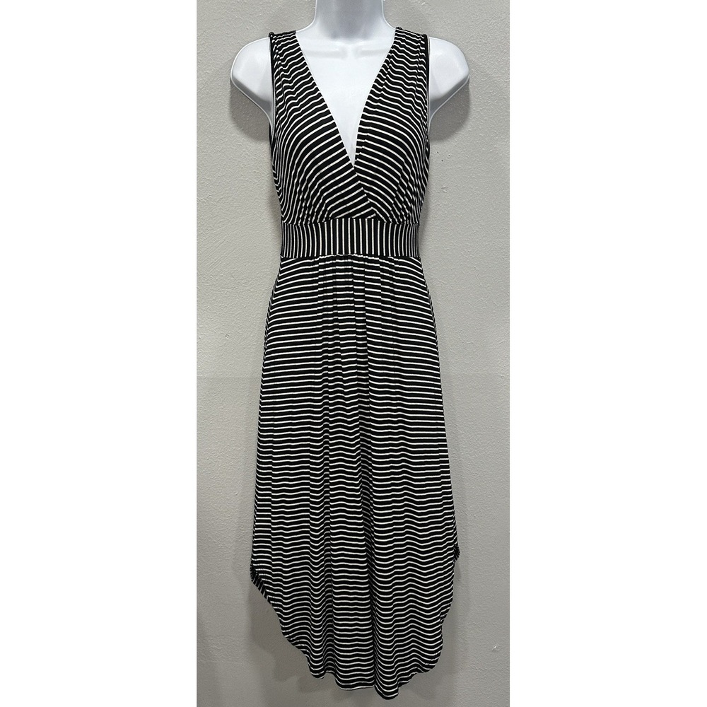Rolla Coster Maxi Dress Women's Size Small Black White Stripe Stretch Pull Over